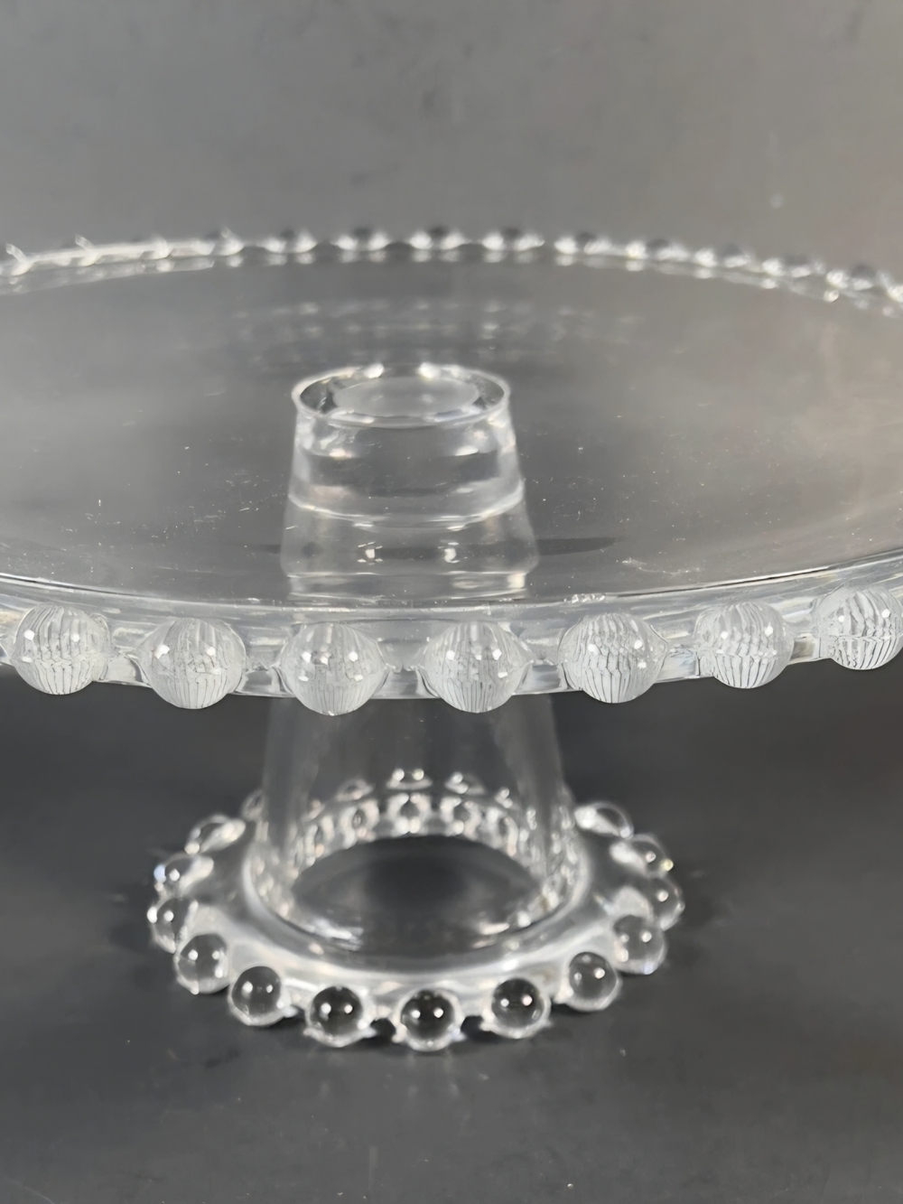 Vintage Candlewick Pedestal Cake Stand Dessert Plate Beaded Edge